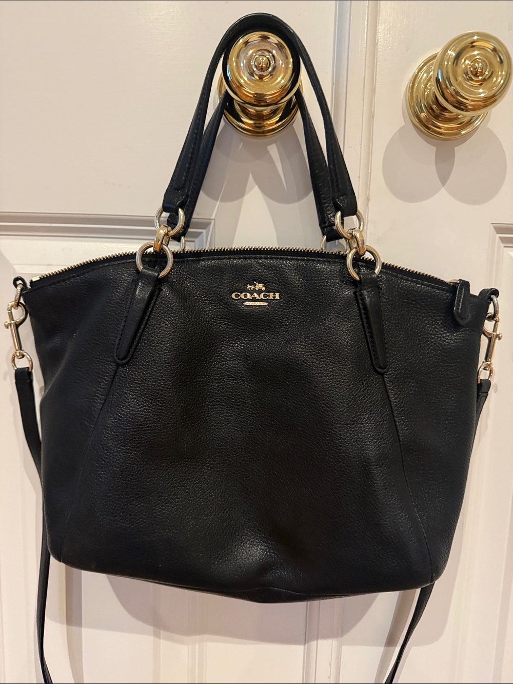Coach Black Leather Shoulder Bag with Gold Hardware